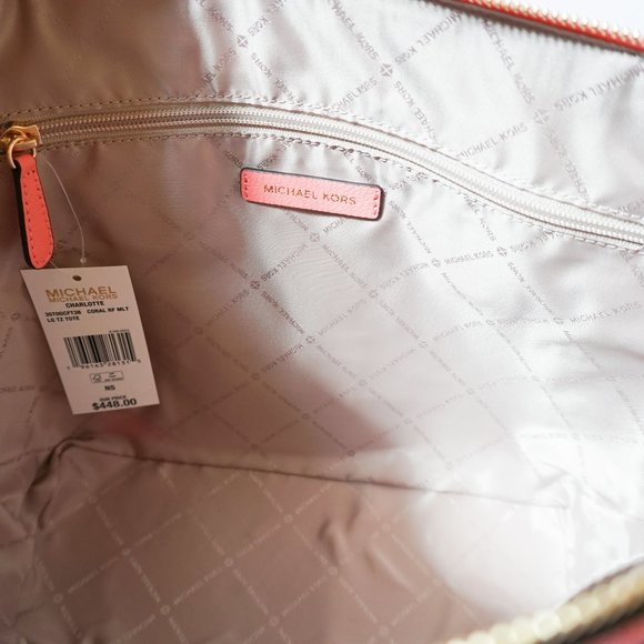 Michael Kors Charlotte Large Top Zip Shoulder Tote Bag MK Coral Reef Multi - Picture 9 of 11